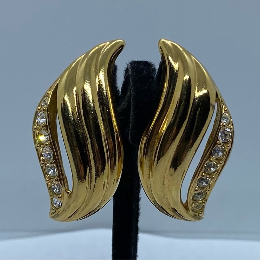 Vintage Elegant Chunky Gold Tone & Crystal Avon Women's Clip Earrings